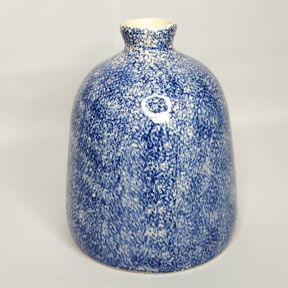 Flat Earth Pottery Sponge Ware Glaze Jug Pitcher Spongeware Blue Signed - Picture 4 of 7